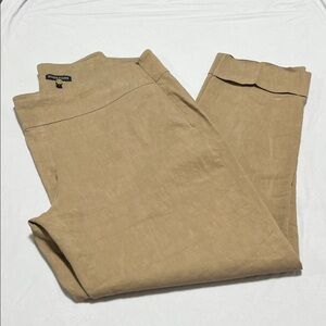 Eileen Fisher Tan Linen Blend Side Zip Straight Leg Dress Pants Size Medium